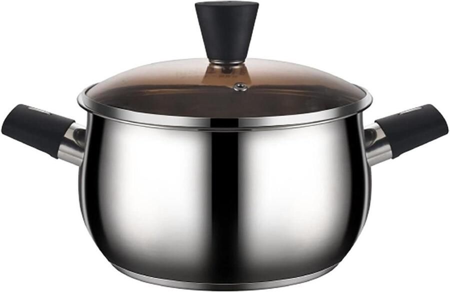 Steelpan Melkpan Voorraadpot Koken en verwarmen Cool-touch handgrepen 20 cm Zilverkleurig