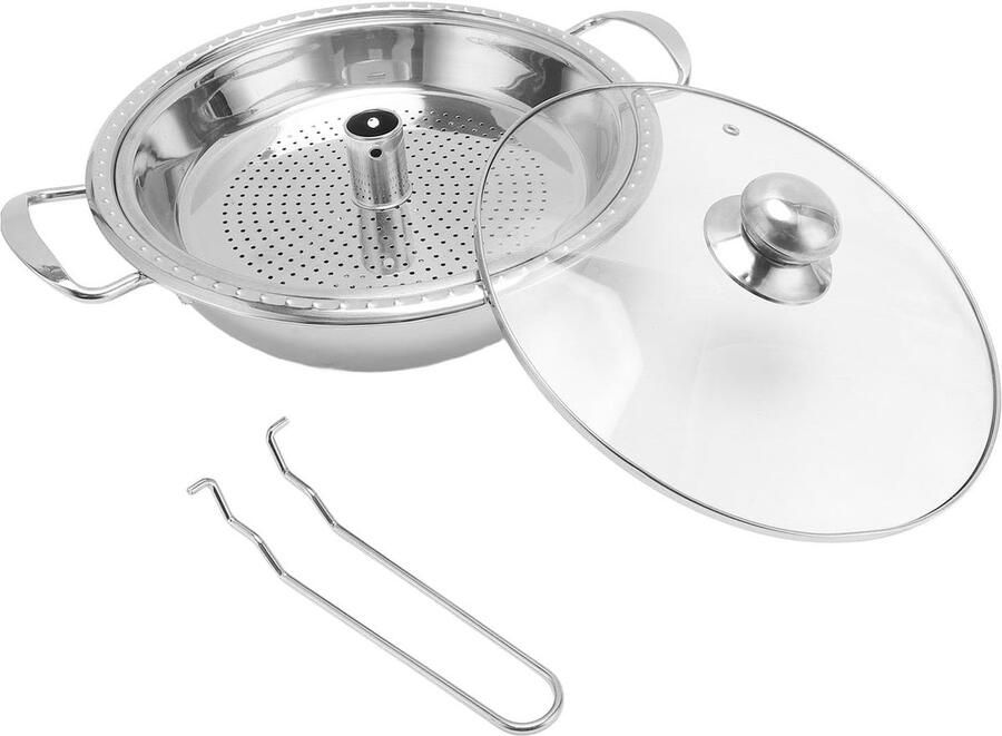 RVS Steelpan met Mand Kookpan Zeevruchten Veelzijdig Koken Snelle Verwarming 34 x 30 x 11 cm