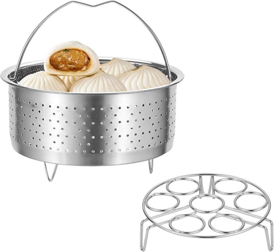 RVS Stoominzet Set 2-Delig met Eierrek Voor Pannen en Kookpannen