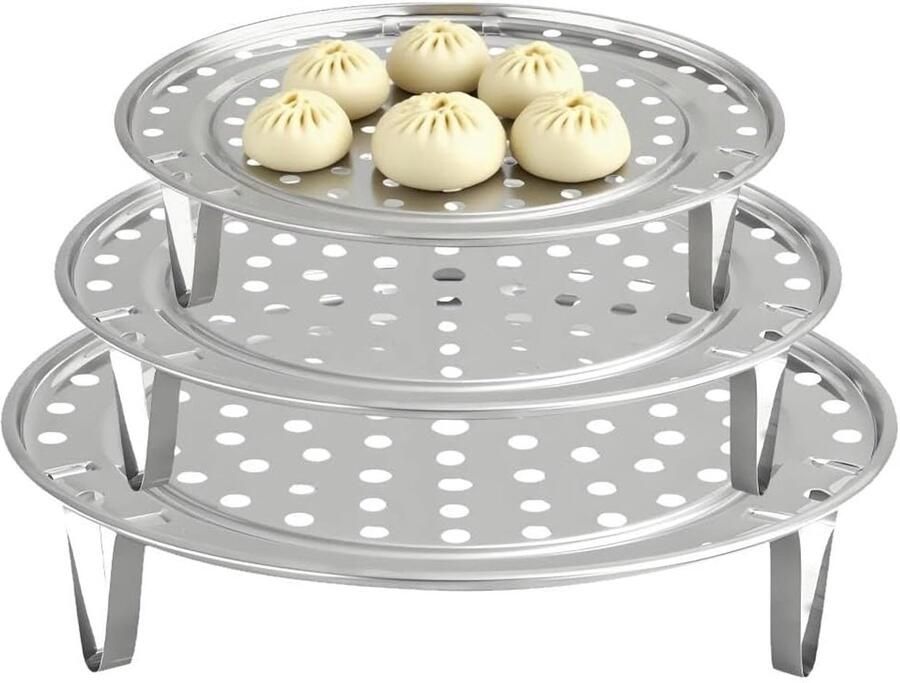 RVS Stoominzet Set Stoommand RVS Gezond Koken Stapelbaar Ontwerp 18 20 22 cm Zilverkleurig
