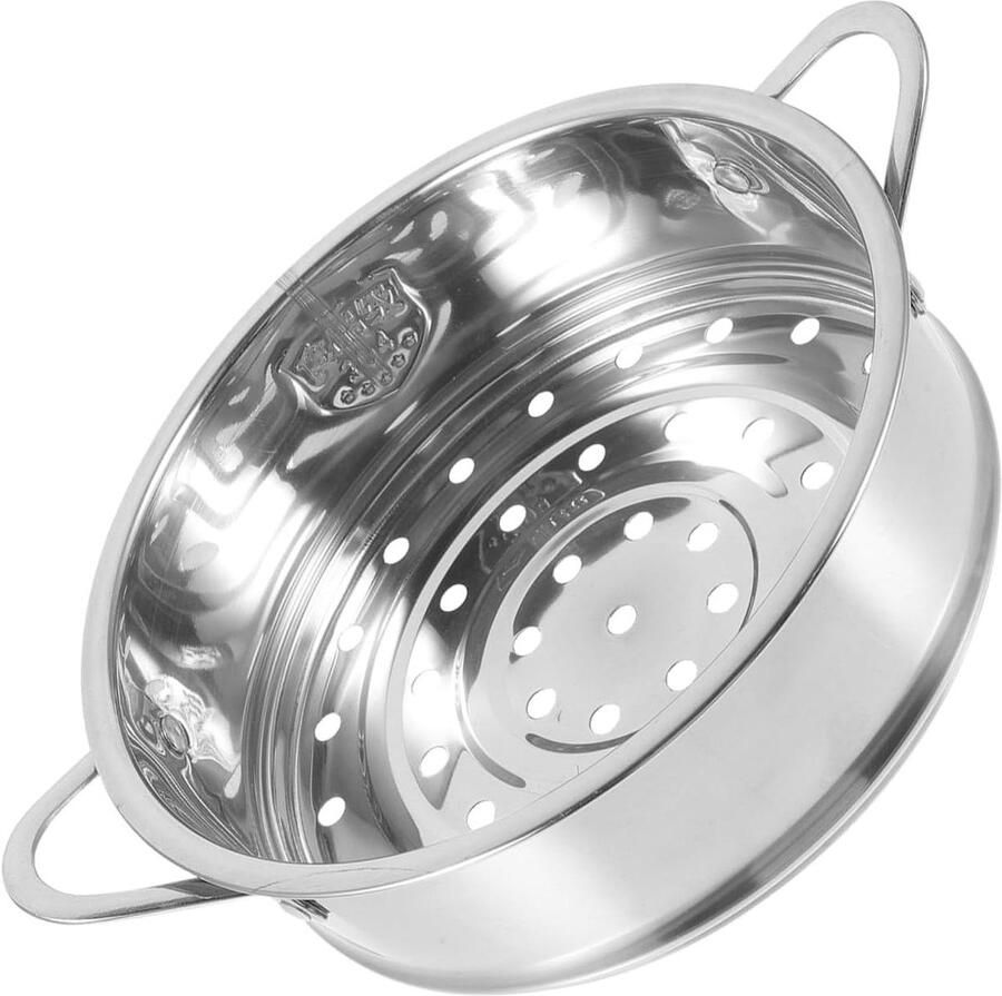 RVS Stoommand Stoomboot Mand Broodje Voedsel Stomen Dubbele Handgreep 18 Centimeter Zilver