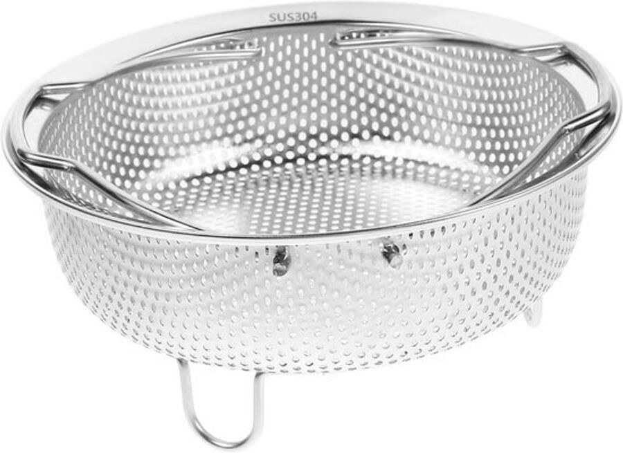 Rvs Stoommandje Zeefmand Keuken Groenten Fruit Wassen Versterkte Structuur 18cm Diameter Zilverkleurig
