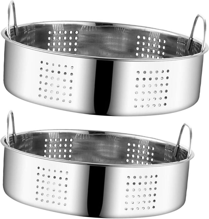 Rvs Stoommandjes Set Kookgerei Inzet Gezond Koken Duurzaam Roestvrij Staal 23 & 25cm Zilver