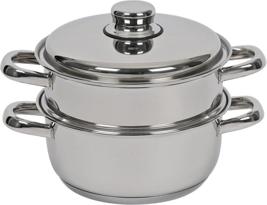 RVS Stoompan 2 Delig met Deksel 20 cm Diameter Geschikt voor Alle Warmtebronnen