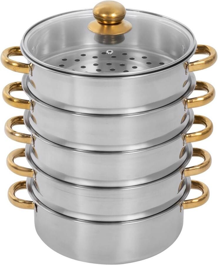 RVS Stoompan 5-Delig Set 30 cm Geschikt voor Gas Inductie en Elektrisch Koken