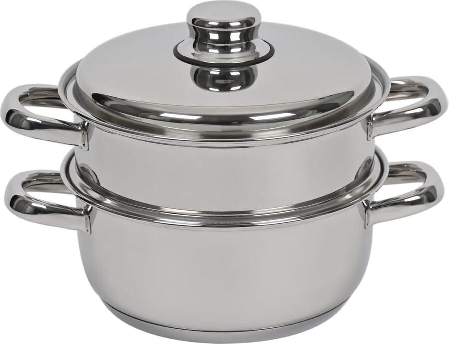 RVS Stoompan Groentestomer Kookpan Gezond Koken Gelijkmatige Warmte 95 Liter 24CM Zilver