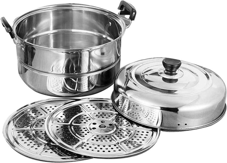 Roestvrijstalen Stoompan Voorraadpan Soeppan Gezond Koken Meerlaagse Efficiëntie Niet gespecificeerd Zilverkleurig