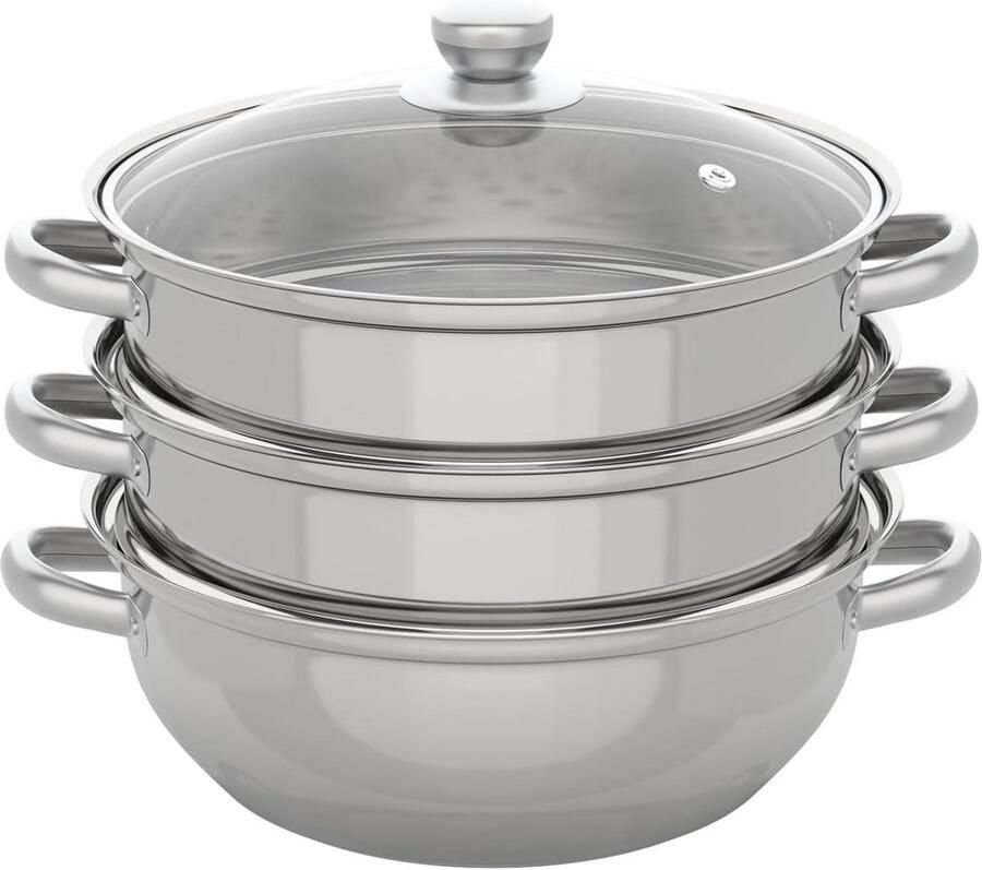 RVS Stoompan Inductie 3-Delig 3 Laags Stomen voor Gas & Alle Fornuizen