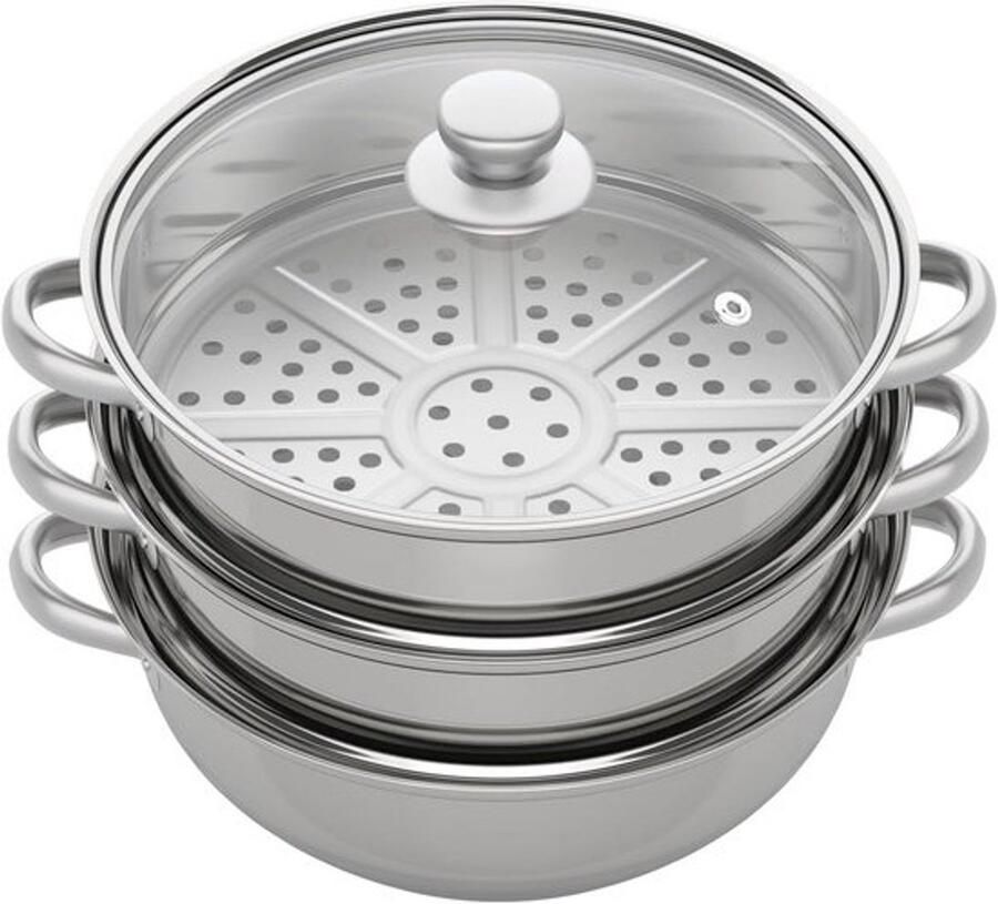 RVS Stoompan Kookpan met stoominzet Gezond Koken 3 Stoomniveaus 28 cm Diameter Zilver