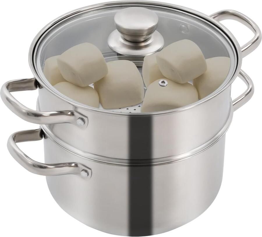 RVS Stoompan Kookpan Stomer Gezond Koken Dubbele Laag 4 Liter Zilver