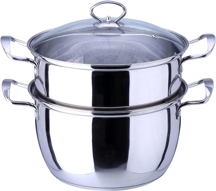 RVS Stoompan Kookpan Stoommand Gezond Koken Dubbele Laag 22 cm Zilverkleurig