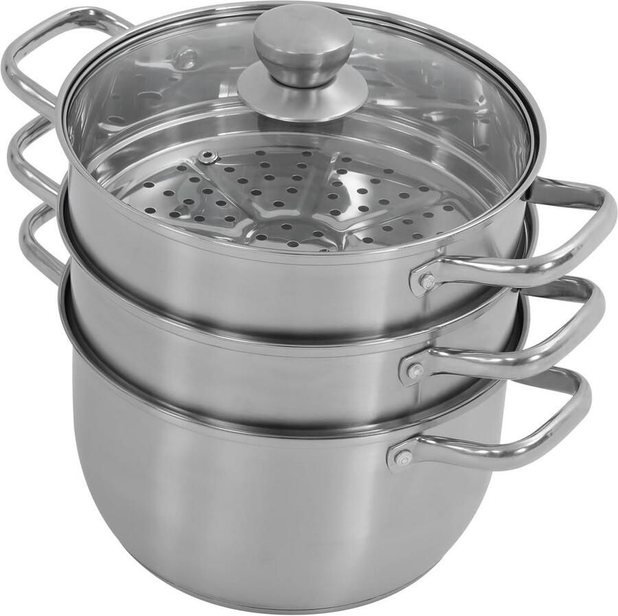 RVS Stoompan met 3 Lagen 24 cm Geschikt voor Inductie en alle Warmtebronnen