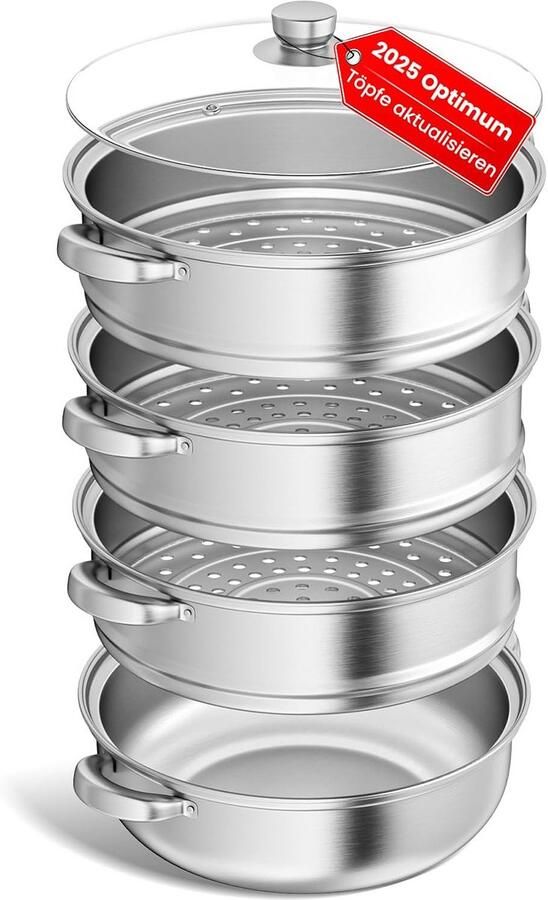 RVS Stoompan met 4 Verdiepingen en Inzet Geschikt voor Inductie