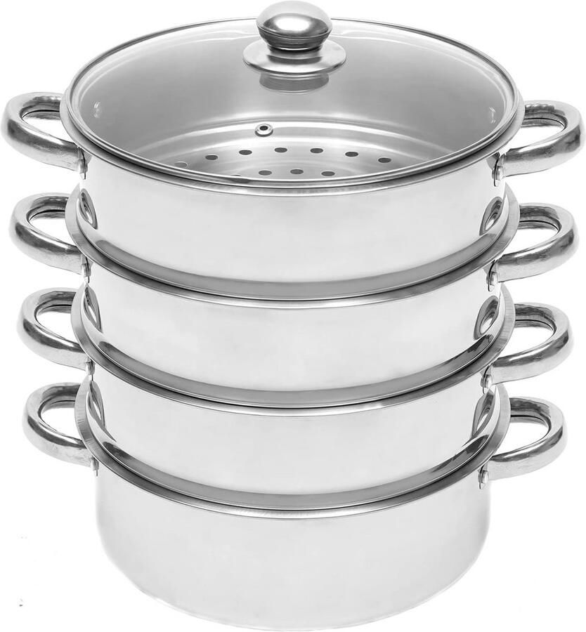 RVS Stoompan met 5 Lagen en Glazen Deksel 40 cm Geschikt voor Inductie