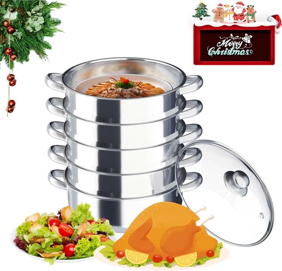 RVS Stoompan met 5 Lagen en Glazen Deksel Geschikt voor Inductie