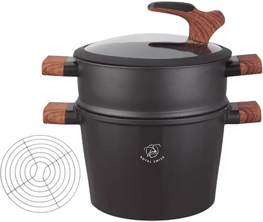 RVS Stoompan met Glazen Deksel 24 cm 6.5 Liter Geschikt voor Alle Warmtebronnen