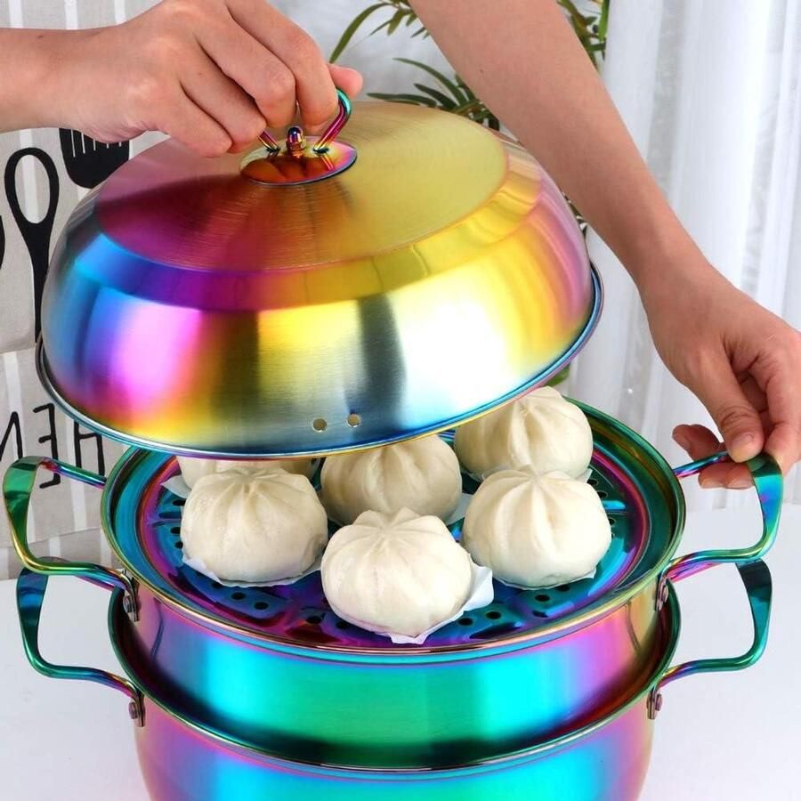 RVS Stoompan Set Kookpot Stoompot Gezond Koken Meerdere Combinaties 26 cm Regenboog