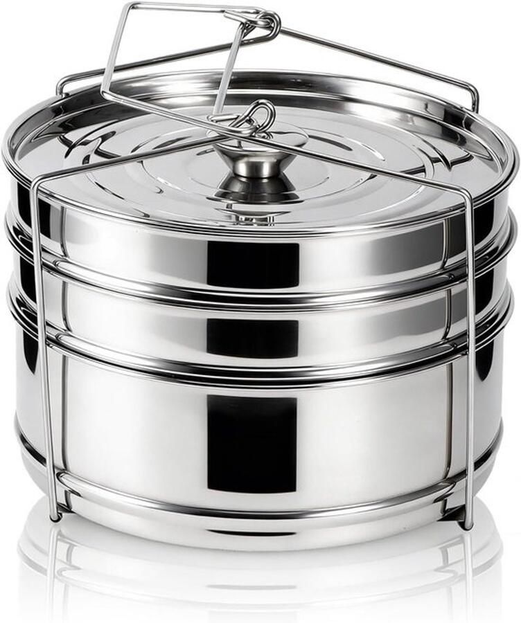 RVS-stoompan Stapelbare stoomkoker Gezond koken 3 niveaus 19 cm diameter Zilverkleurig