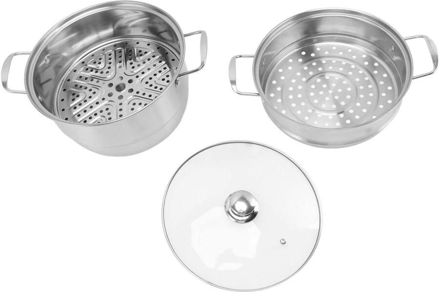RVS Stoompan Stoofpan Stoomkoker Gezond Koken Stapelbaar Ontwerp 3 Lagen Zilver