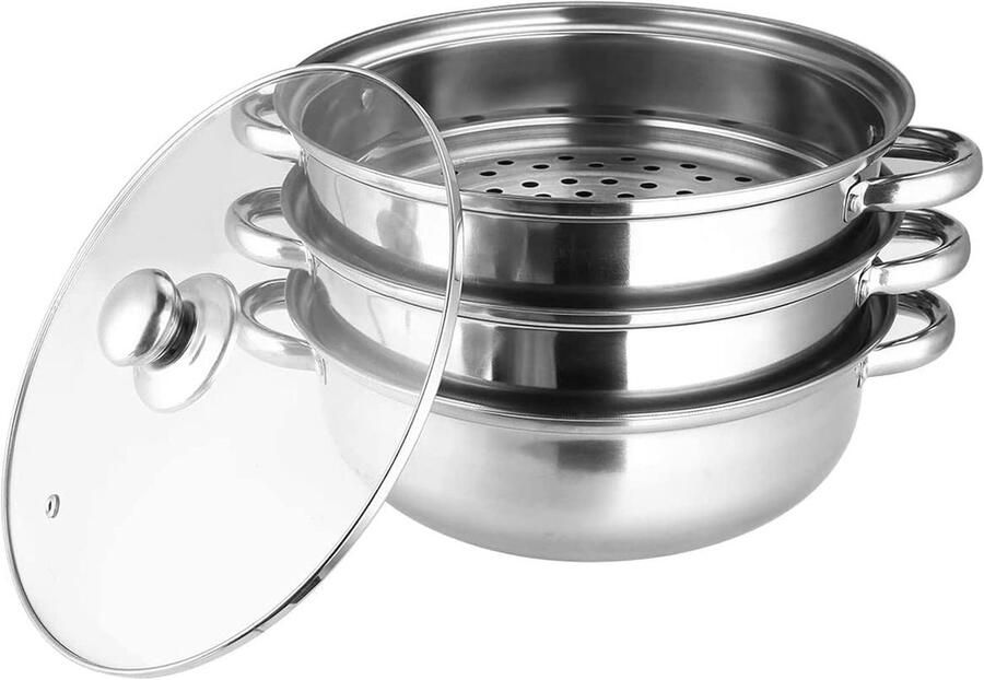 Rvs Stoompan Stoomboot Kookgerei Gezond Koken Inductie Geschikt 32 cm Zilverkleurig