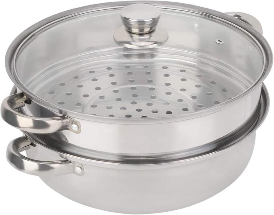 RVS Stoompan Stoominzet Gezond Koken 2-Laags Ontwerp 27 cm Rood