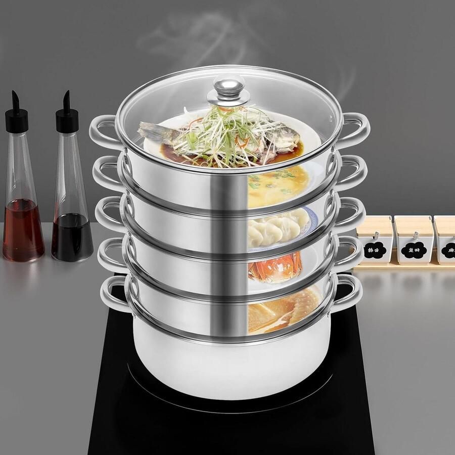 RVS Stoompan Stoomkoker Gezond Koken 3-Laags Bodem 26 cm Zilverkleurig
