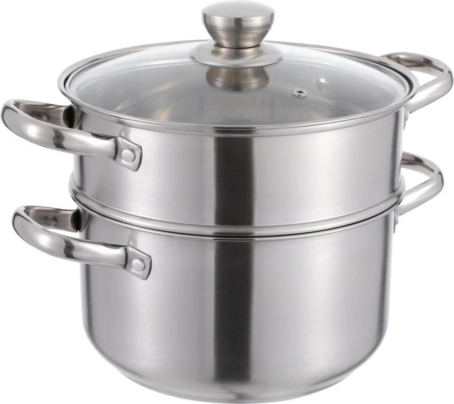 RVS Stoompan Stoomkoker Pan Gezond Koken Twee Lagen 18 cm Zilver
