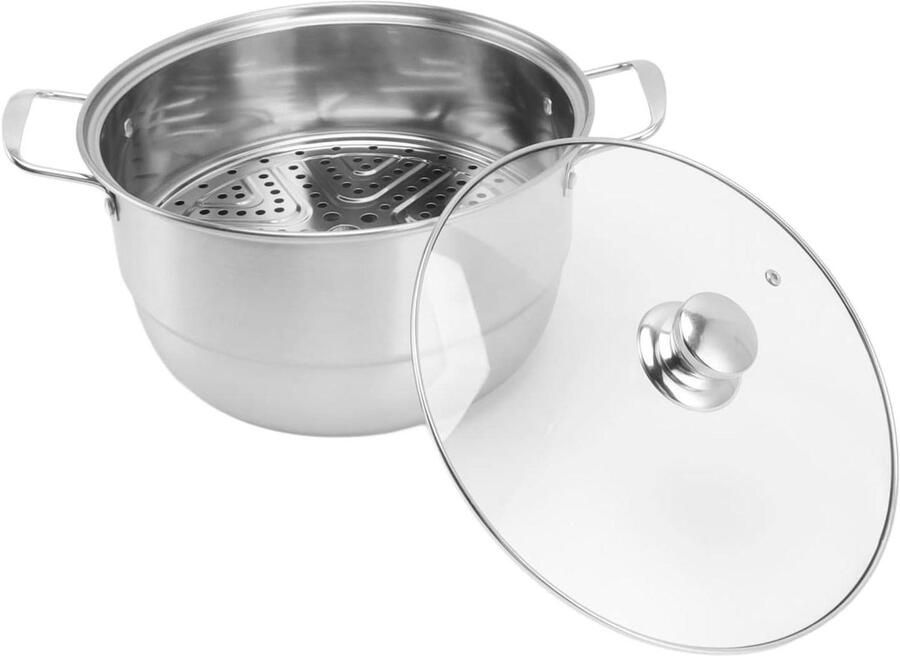 RVS Stoompan Stoomkoker Stoofpan Gezond Koken Stapelbaar Ontwerp 28 cm Zilverkleurig