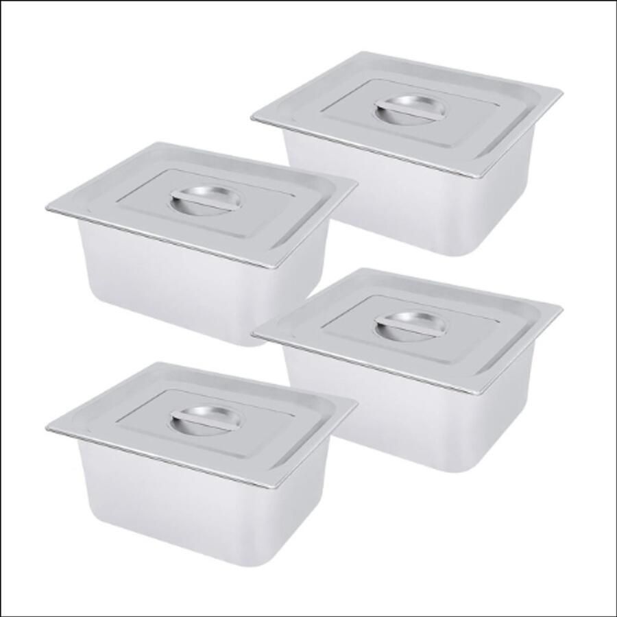 RVS Stoompannen Set – 4-delig – 7 Liter – Inclusief Deksel – Voor Catering & Warmtebehoud