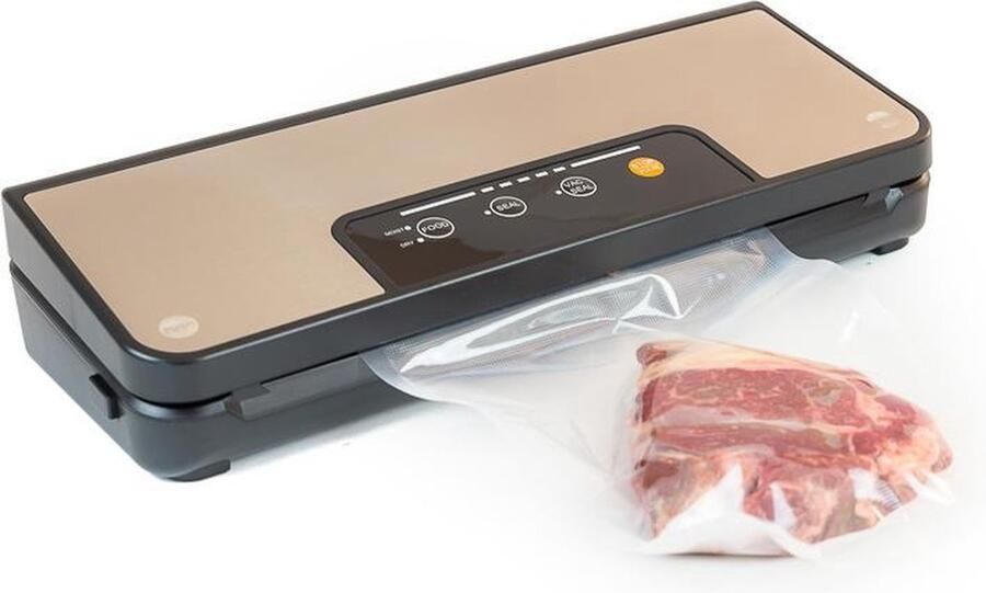 RVS Vacuümmachine – Vacuum Sealer – 80kPa – Met Rolhouder & Snijder – Voor Droog & Nat Voedsel – Inclusief 10 Zakjes