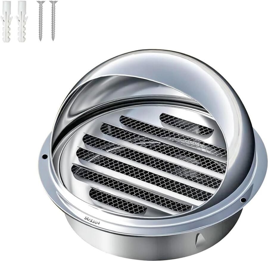 RVS Ventilatierooster voor Afzuigkap met Insectenbescherming en Weerbestendige Aeratie 130 mm voor Optimale Luchtcirculatie
