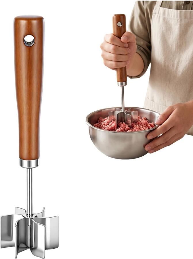 RVS Vleesvermalser Met Houten Handvat 1 Stuk Zware Vleesmolen Met 6 Gevlochten Messen Handbediend Gehaktbereidingsapparaat Voor Keuken Ergonomische Handgreep Ro