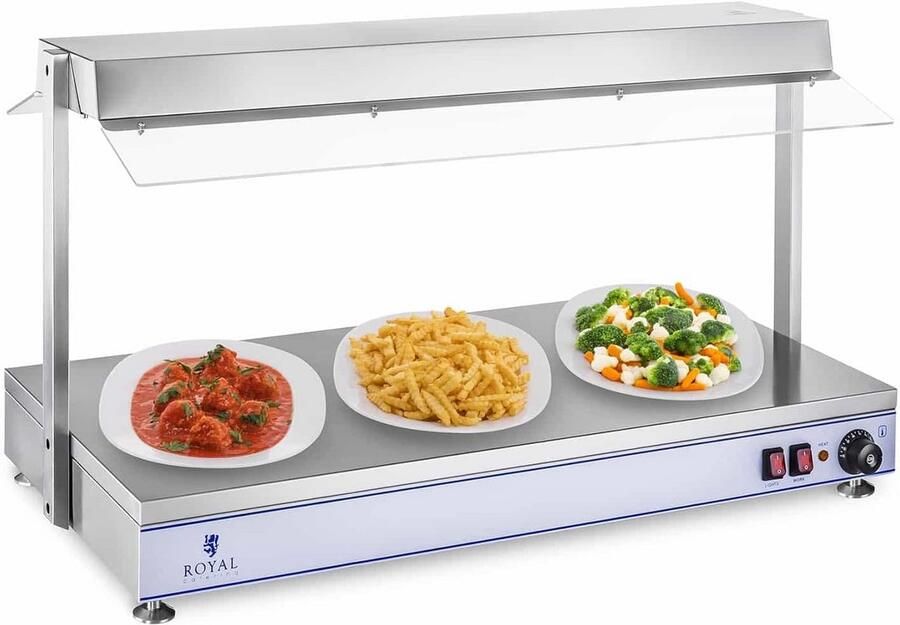 RVS Warmhoudplaat 120x50 cm voor Buffet en Catering met 4 Warmtelampen