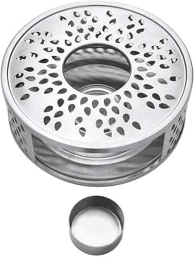RVS Warmhoudplaat Thee warmer Dranken warm houden Stabiel ontwerp 15.5 cm diameter Zilverkleurig