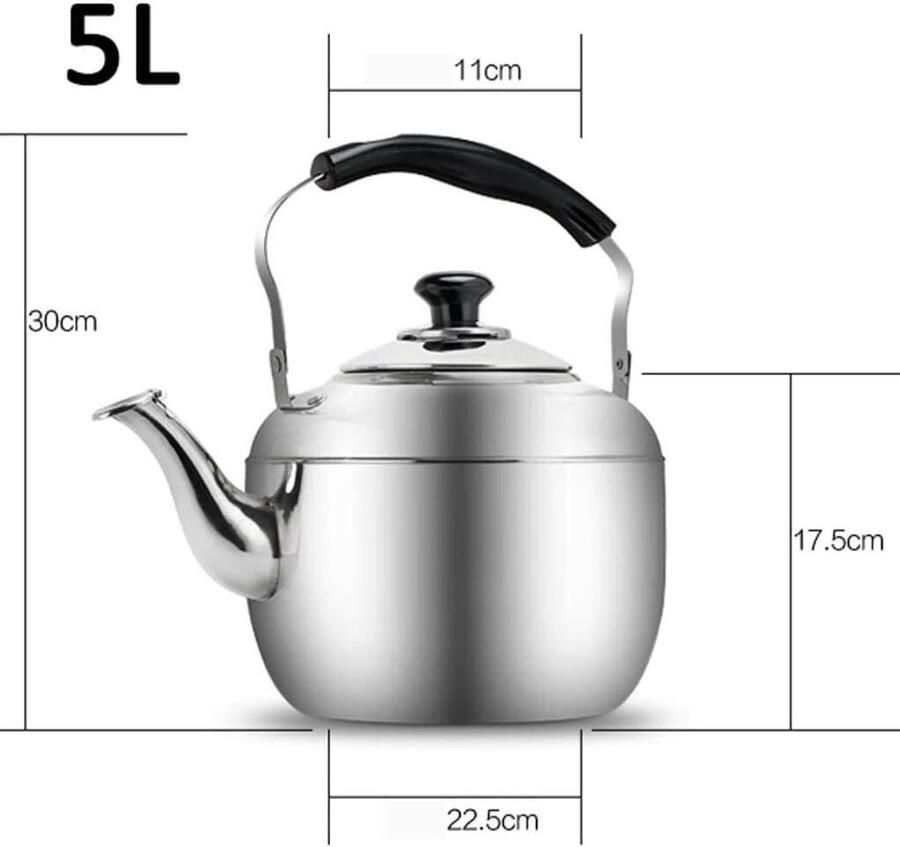 RVS Waterketel Theepot Inductie Snel Water Koken Universeel Geschikt 5L Capaciteit