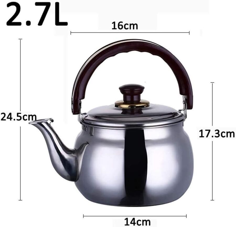 RVS Waterkoker Grote Ketel Water Koken Fluitend Signaal 2.7 Liter Zilver