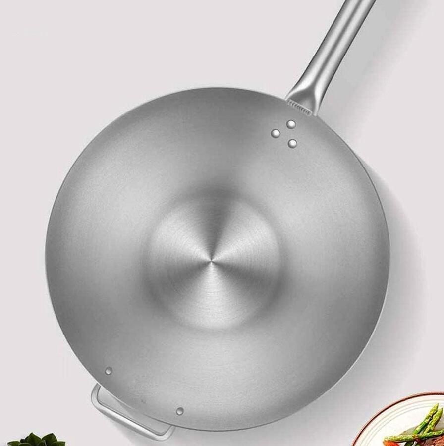 RVS Wok Braadpan Roerbakpan Professioneel Koken Zonder Coating 43 cm Zilver