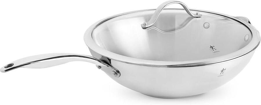 Roestvrijstalen Wok Wokpan met Deksel Roerbakken en Koken Drielaags Ingekapselde Basis 575 Kwarts Roestvrij staal