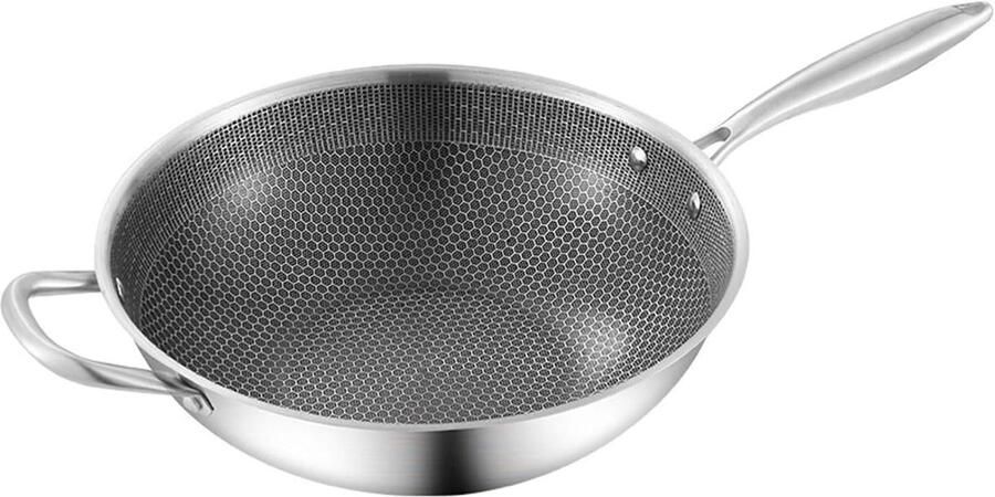 RVS Wok Pan Roerbakpan Thuis Koken Honingraat Structuur 32 cm Zwart
