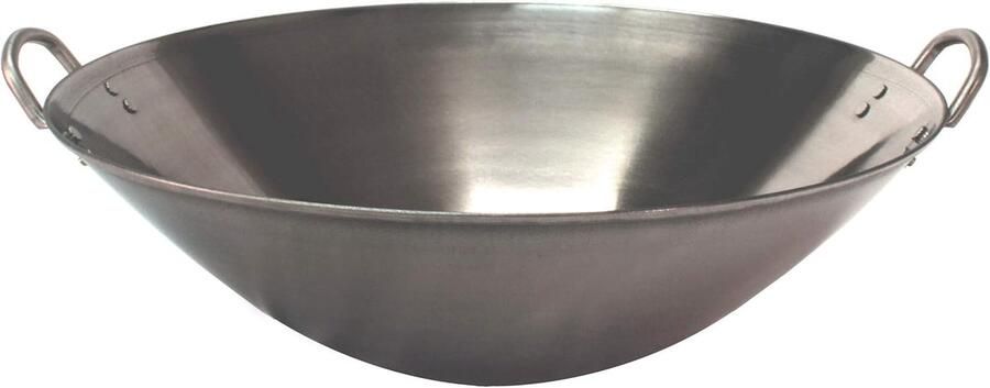 RVS Wok Roerbakpan Koken op Inductie Specifieke Contour 45 cm Diameter Zilver