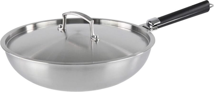 RVS Wokpan 28 cm met Afneembare Steel Geschikt voor Alle Warmtebronnen & Oven