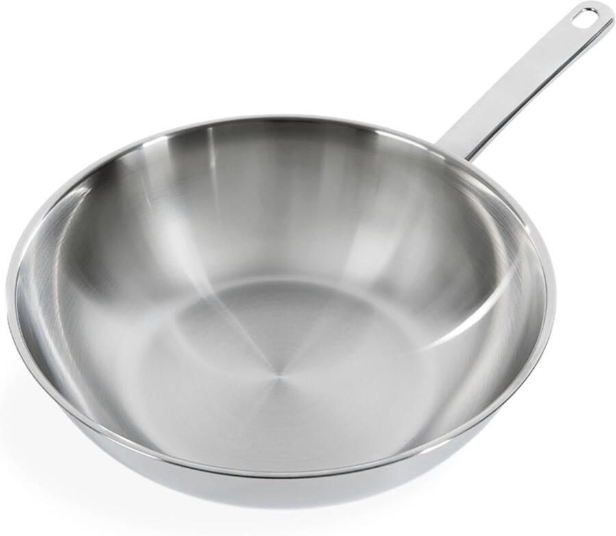 Wokpan RVS Roerbakpan Universeel Professioneel Koken 3-Ply Bodem Ø 28 cm Zilver