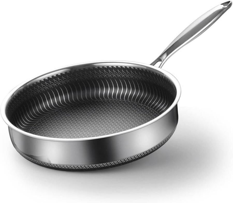 RVS Wokpan Koekenpan Koopmanspan Gezond Koken Dubbelzijdige Honingraat 28 cm Zilver