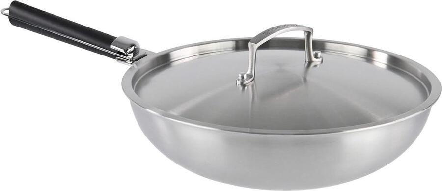 Roestvrijstalen Wok Koekenpan Authentiek Koken Afneembare Steel 28 cm Geborsteld Staal