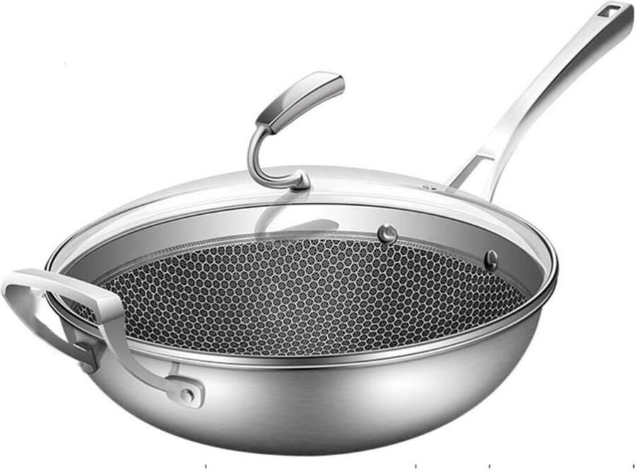 RVS Wokpan Roerbakpan Keukenpan Alle Kookplaten Inclusief Deksel 32 cm