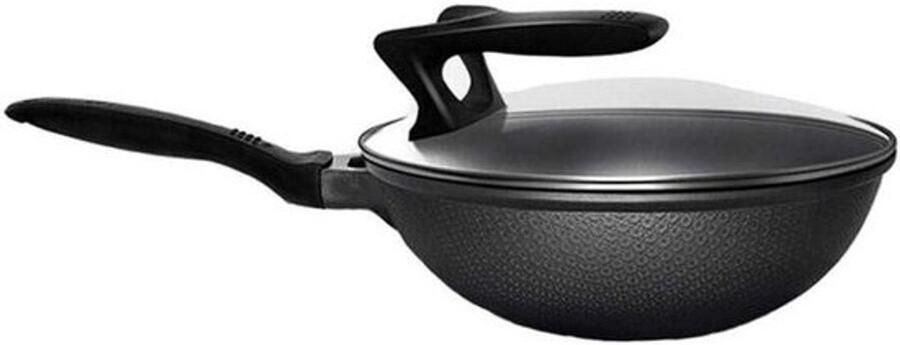 RVS Wokpan Roerbakpan Koken op inductie Met deksel 30 cm Zwart