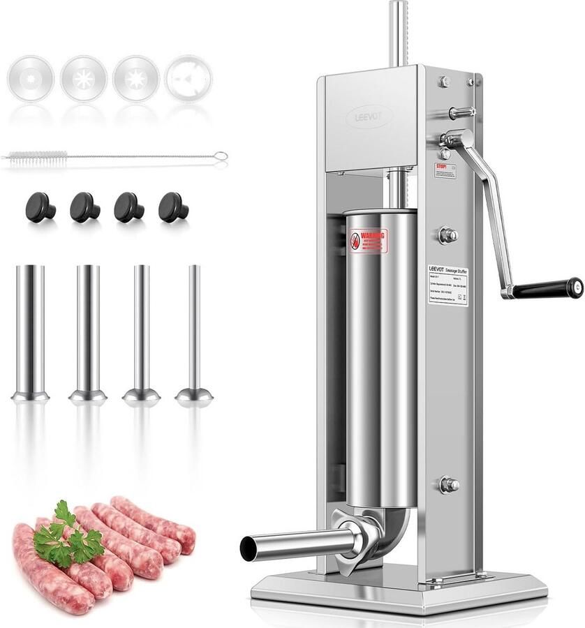 RVS Worstvuller 7L Vleesworst Filler met 4 Vulbuizen en Churro Mallen