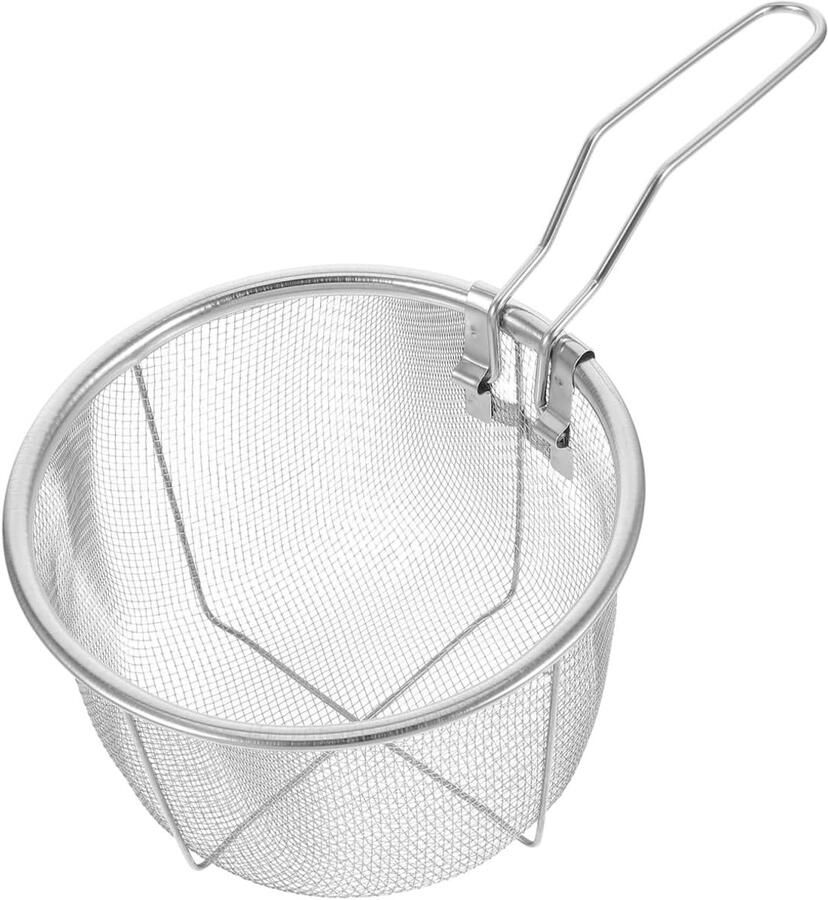 RVS Zeef – Opvouwbare Friteuse Mand – Keukenhulpmiddel – Ergonomische Handgreep – 12*11*9.5cm – Voor Afgieten en Schoonmaken van Olie en Voedsel