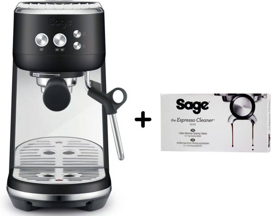 SAGE Espressomachine Zwart Truffel + reinigingstabletten– Professionele Koffie Snel opwarmtijd Stoomfunctie Pistonmachine Perfect Melkschuim Espresso Cappuccino Latte Macchiato Compact Design- koffiezetapparaat- koffie zet apparaat