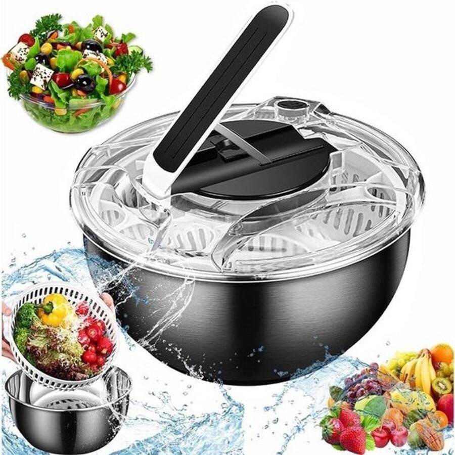 Salade Centrifuge Groente Droger Salade Bereiden Grote Capaciteit 3.5 Liter Zilver